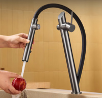 Robinet de cuisine pivotant magnétique à poignée unique avec douchette extractible flexible en acier inoxydable, mitigeur moderne pour évier d'hôtel à trou unique