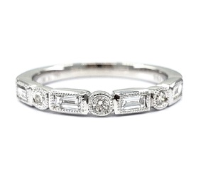 Antique Design Milgrain Fine Jewelry 18k White Gold High Quality Baguette Round Diamond Couple Wedding Band Rings Set for Women - Product Image 1