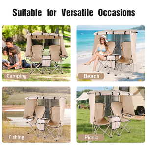 Outdoor Foldable Camping <b>Chair</b> <b>with</b> Canopy 360 Sun Protection <b>Storage</b> Bag Two-Person Fishing Beach Picnic Stainless Steel - Product Image 3
