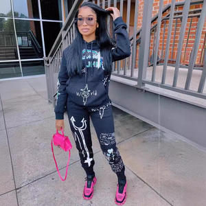 Graffiti Eropa Amerika Serikat Lintas Batas Pakaian Musim Dingin Wanita Baru Katun Poliester Lengan Panjang Laris Manis Fashion Kasual - Product Image 1