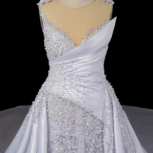 Dubai Wedding <strong>Dress</strong> <strong>Pearl</strong> Mermaid Bridal Gown <strong>with</strong> Full Beading Crystals Lace Decoration Princesse Long Train LSDZ95 Bride <strong>Dress</strong> - Product Image 5