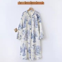 Vêtements de nuit 100% coton respirants à fleurs col en V personnalisés à prix réduit pour femmes robe de détente