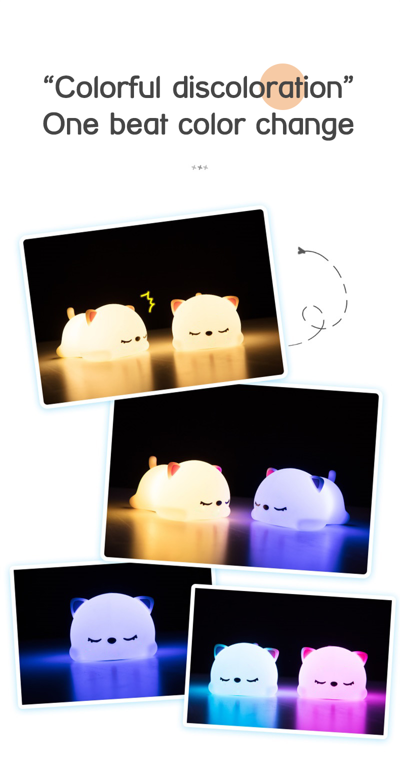 USB rechargeable cat silicone night light touch sensor LED lamp of bedroom the head of a bed with remote control children gifts