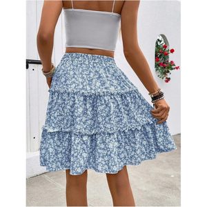 FOXA Women's Floral a Line Skirt High Waist Tiered Ruffle Flowy Chiffon Breathable - Product Image 2