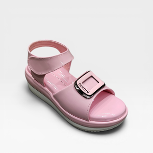 Sandalias Planas Rosas para Niñas con Correa de Hebilla, Zapatos Casuales de Verano para Niñas de 4 a 6 Años, Parte Superior de PVC de Color Sólido, Sandalias Cómodas y a la Moda - Product Image 1
