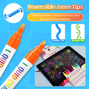 Pennarelli a Gesso Liquido Lavabili con Punte Reversibili <span class=keywords><strong>Neon</strong></span> 6mm, Marcatori Cancellabili a Secco e Umido, 8/12/24 Colori per Lavagna, Finestrini Auto, Vetro - Product Image 3