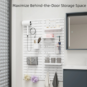 Organisateur mural sans perçage pour panneau perforé, support de salle de bain DIY avec accessoires pour sèche-cheveux et articles de toilette sur comptoir - Product Image 1