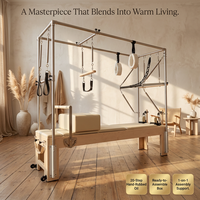 Table de Pilates Professionnelle en Bois d'Érable, Reformer Cadillac Trapeze 3-en-1, Machine Combinée Portable et Réglable pour Studio, Fitness Haut de Gamme