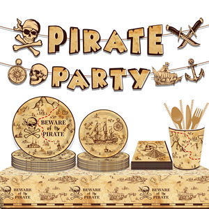 MM220 Assiettes en papier Thème Pirate Tasses Serviettes Fournitures jetables 8 invités Vaisselle pour fête d'anniversaire - Product Image 2