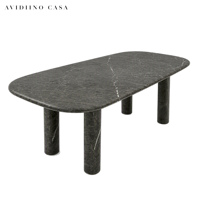 Table à manger en marbre naturel du Cambodge, finition Wyndham Grey Skin Feel, base en marbre massif, meubles de salle à manger et de cuisine