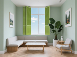 Persianas de Madera Maciza de Color Verde Primavera y Blanco Puro para el Hogar u <span class=keywords><strong>Oficina</strong></span>, Persianas de Madera para Plantaciones, Venta al por Mayor en EE. UU. - Product Image 2