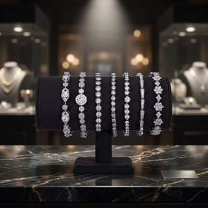 Bracelets de fiançailles et de mariage de luxe pour femmes Eternity Blossom en or blanc avec diamants naturels, taille brillant rond, plaqué or - Product Image 3