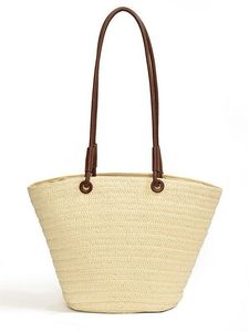 กระเป๋าฟางมีหูจับเดี่ยวสำหรับผู้หญิงแฟชั่นฤดูใบไม้ร่วงกระเป๋าสะพายข้างติดหนังแท้ลายลูกกวาดประดับเพชรมีซิป - Product Image 6