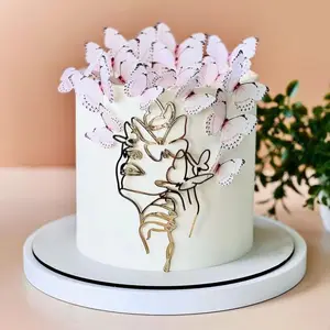 Simple Line Acrylic Topper Art Lady Face And Flower Butterfly For Wedding Birthday Cake Decorations