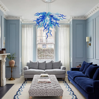 LONGREE Luminaire de lustre en corne bouclée en verre soufflé bleu Murano blanc Luminaire de plafond de style Chihuly pour Costal Sea House