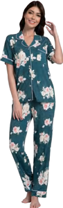 Vente en gros Robe de nuit personnalisée en tricot de bambou pour femmes Pyjama imprimé floral et robe Chemise de nuit pour femmes Pyjamas - Product Image 4