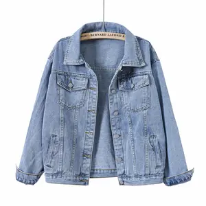 Hot Sale Autumn And Spring Plus Size Women's Denim Jean Jacket Turn Down Collar Pocket Loose Jacket