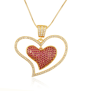 Corazón doble personalizado con colgante de circonio con microincrustaciones, collar romántico en forma de corazón, collar <span class=keywords><strong>Love</strong></span> <span class=keywords><strong>Actually</strong></span> 100 - Product Image 1