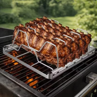 Support à côtes et grille de rôtissage en acier inoxydable MIXWARES pour steak, poulet, agneau et barbecue extérieur