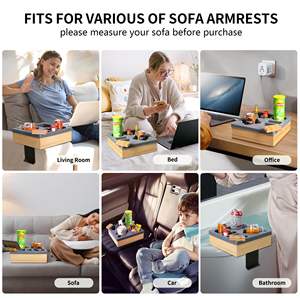 Plateau porte-gobelet en bois d'acacia avec endoprothèse réglable en silicone et anti-déversement pour canapé - Product Image 6