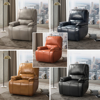 Sillón Reclinable Eléctrico Individual de Cuero Genuino para Sala de Estar Moderna con Cargador USB