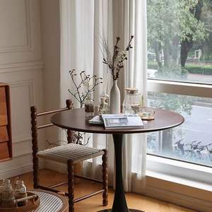 Nordic Vintage Walnut <b>Round</b> <b>Solid</b> <b>Wood</b> <b>Dining</b> <b>Table</b> 4 Seater Stable Home Use - Product Image 2