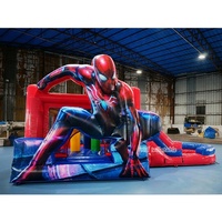 Toboggan gonflable professionnel avec piscine et trampoline, style super-héros pour enfants, avec souffleur