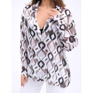 Chemise en mousseline imprimée pour femme Munich, boutonnée, décontractée, pour tous les jours, motif blanc, noir, marron, manches longues - Product Image 1