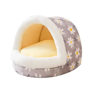Dog Beds for Small Medium Dog Cats Colorful Dots Pattern Striped Cute Fleece Warm Washable Igloo Pet Bed with Removable Cover