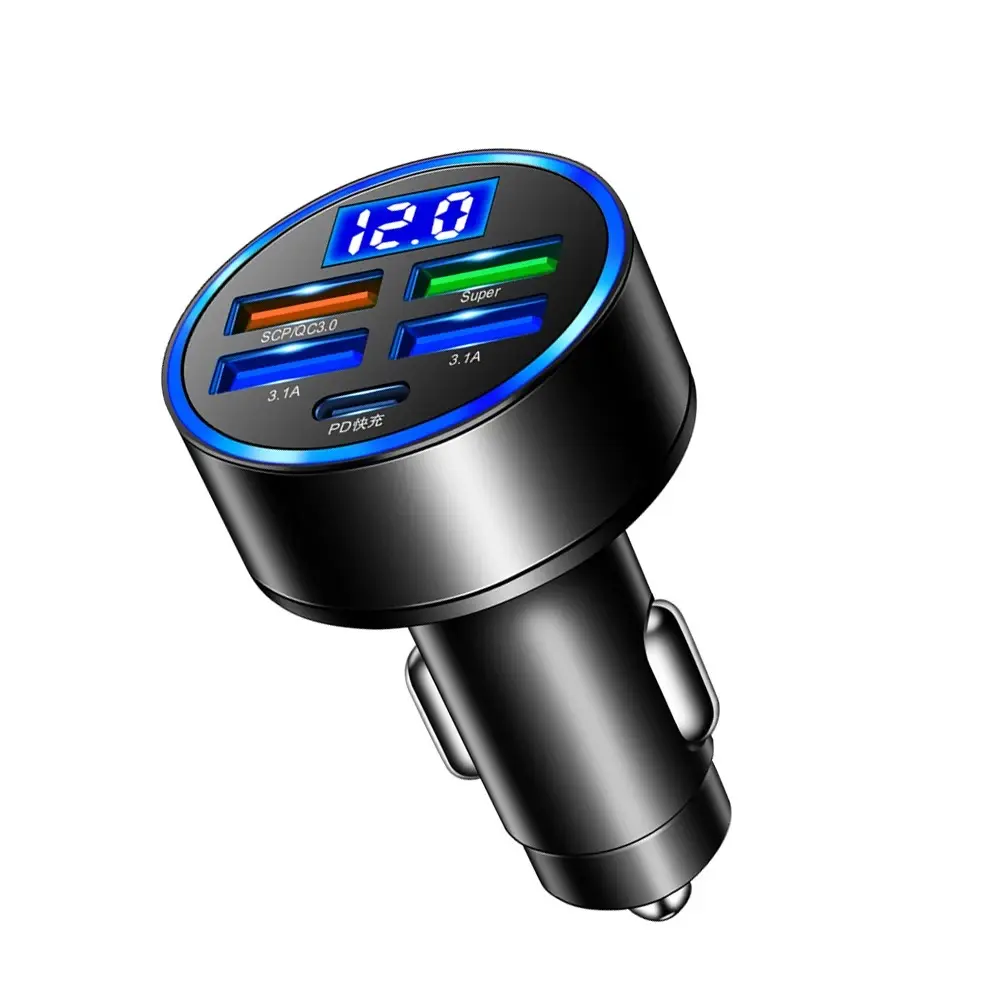 5 포트 4 USB 1PD Type-C 초고속 USB C 차량용 충전기 PD3.0 QC3.0 어댑터 변환기 휴대용 휴대 전화 자동차 전화 충전기