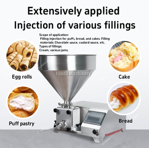 Relleno eléctrico semiautomático de mermelada/Crema para rosquillas y pan, máquina de inyección de pasteles con boquilla ajustable, nueva condición - Product Image 6