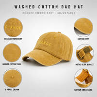 Casquette de baseball unisexe en sergé de coton lavé, brodée, 6 panneaux, visière incurvée, réglable, vente en gros