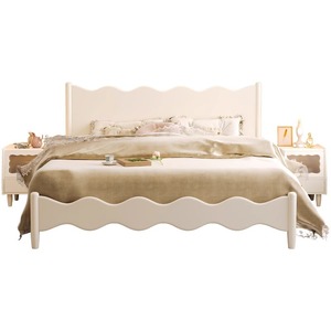 French Style <b>Solid</b> <b>Wood</b> Double Bed Frame 1.5M Wave Shape Platform Bed For Bedroom - Product Image 4