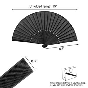Éventail pliant classique tout noir en soie avec baleines en bambou, idéal pour la danse, les mariages, les cadeaux de fête et comme accessoire gothique Lolita - Product Image 3