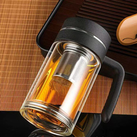 Tasse en verre borosilicate double couche, résistante aux hautes températures, avec séparateur de thé et d'eau, portable, grande capacité