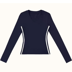 220gsm 92% Cotton 8% Spandex Y2K Logo Print Knitted Eco-Friendly Slim Fit Crew Neck Long Sleeve <b>Women's</b> <b>Crop</b> <b>Top</b> T-Shirts - Product Image 6