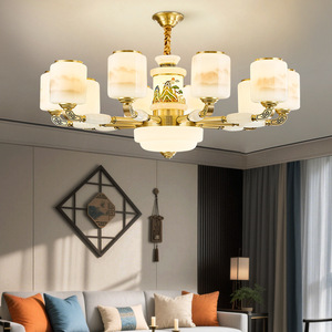 New Chinese Style Chandelier H65 Copper Material Round Multi Head <b>Led</b> <b>Light</b> For Living Room And Bedroom - Product Image 3