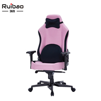 Chaise de jeu ergonomique en cuir rose avec accoudoirs 4D réglables, pivotante, mécanisme papillon à vérin à gaz 4 positions, appui-tête et soutien lombaire