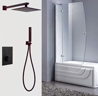 Douche thermostatique haut de gamme en laiton poli doré avec bouton intégré, jet de pluie doux, compatible aquarium