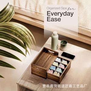 Customized wooden <b>tea</b> bag storage box with drawer dividers for storing <b>tea</b> <b>sets</b> and coffee capsules on the <b>tea</b> room desktop. - Product Image 3