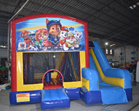 Château gonflable pour enfants avec toboggan, motif pattes de dessin animé, combo de jeux gonflables