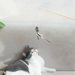 Bastoncino di peluche a forma di topo Kangdarpet | Palo in legno naturale + corda elastica con nappine | Giocattoli per gatti interattivi all'ingrosso forniture per animali domestici - Product Image 5