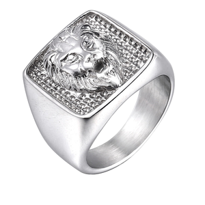 Bagues de mariage personnalisées en or plaqué 18 carats, style punk viking Illuminati, avec crâne et lion incrusté de diamants, pour hommes - Vente en gros - Product Image 1