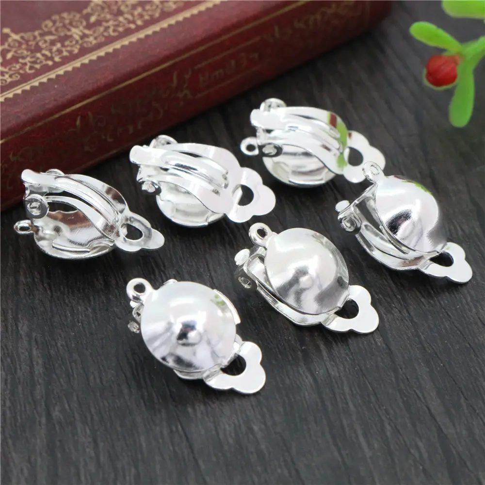 20pcs 12mm Stainless Iron Ear Clips Silver Plated Earrings Blank Base,Fit 12mm Glass Cabochons Earring Clip-on Bezel Trays