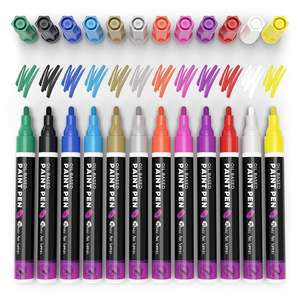 Fournitures artistiques, stylos à peinture à base d'huile, lot de 12, pointe moyenne, permanents, résistants à l'eau, séchage rapide, stylos à peinture à l'huile - Product Image 1