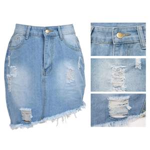 Mini jupe en <span class=keywords><strong>jean</strong></span> déchiré pour femmes, 1 pièce, taille haute, irrégulière, courte, en Denim, jupe Sexy, vente en gros - Product Image 5