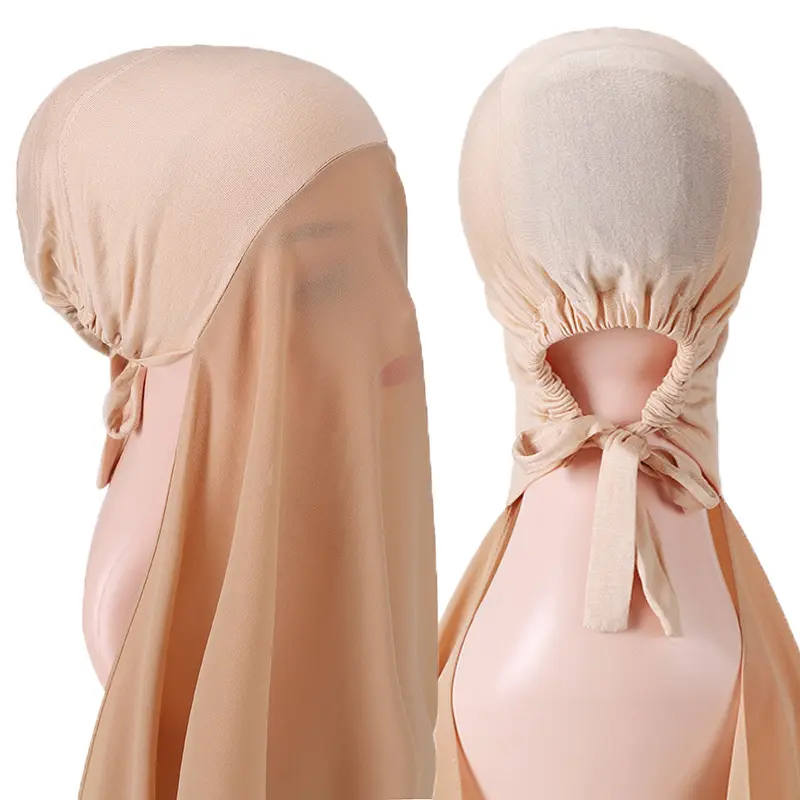 5031 nuovo Underscarf Hijab in Chiffon istantaneo semplice personalizzato con cappuccio interno in Jersey cappellini foulard fodera lunga in raso sciarpa scialle