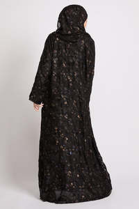 Vestido largo modesto Leduo con flores y hojas personalizadas – Abaya con puños fruncidos y hiyab para mujeres musulmanas - Product Image 3