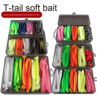 Ensemble de leurres de pêche, appâts souples à queue en T, jig 5,5 cm/7 cm/9 cm/12 cm, matériau PVC bicolore, pour la pêche en eau douce, en rivière et en lac, avec hameçons
