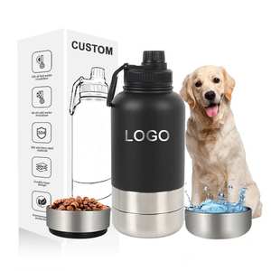 Bouteille d'eau pliable 3 en 1 pour chien en acier inoxydable avec bol de voyage, gourde isotherme portable, logo personnalisé, 1000 ml (32 oz) - Product Image 1